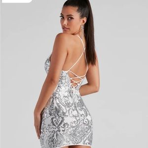 White and silver homecoming dress